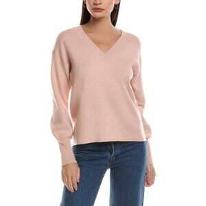 OAT New York Pink V Neck Balloon Sleeve Sweater XS Minimalist Capsule Basic Cozy